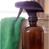 All-purpose cleaner in an amber glass spray bottle.